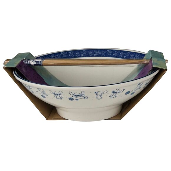 Disney Stitch Ceramic Ramen Noodle Bowl with Chopstick Set of 3pc 30oz - Picture 4 of 14